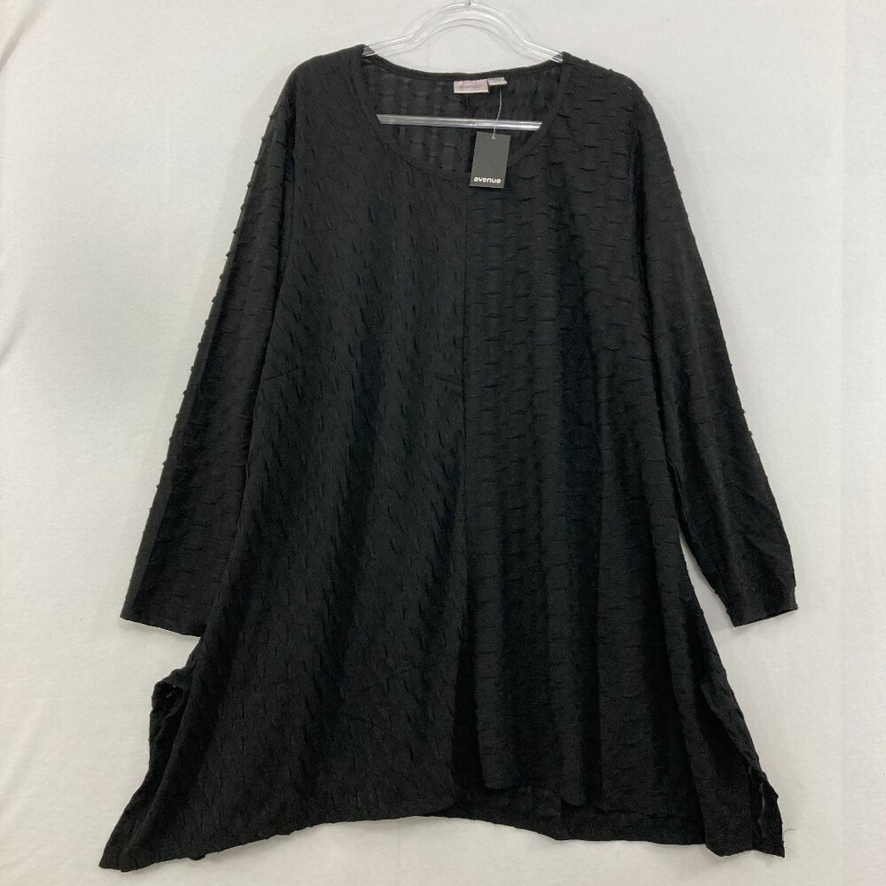 New Avenue size 22/24 Black Textured Knit Long Sleeve Stretch Side Slit Tunic